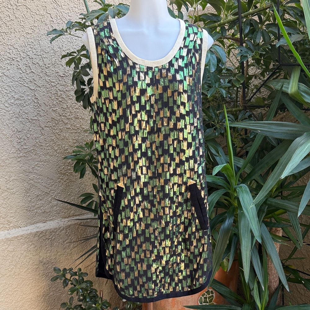Marc Jacobs Black, Green and Gold Midi Dress